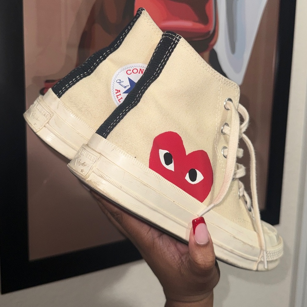 Converse Cream High-Tops with Red Heart